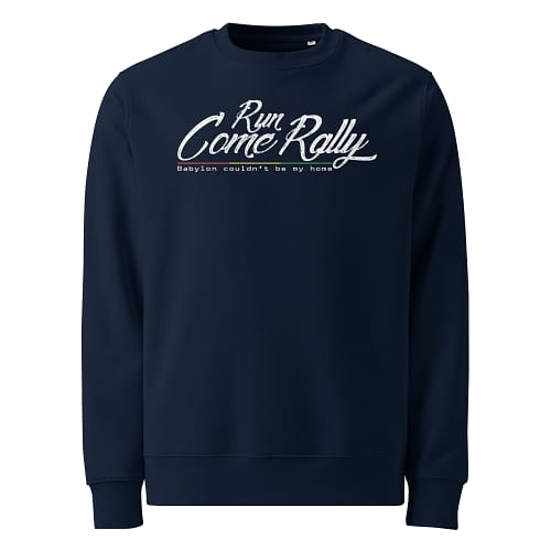 unisex-eco-sweatshirt-french-navy-front-67ea99e7c3781.jpg RUN COME RALLY Sweatshirt (β)