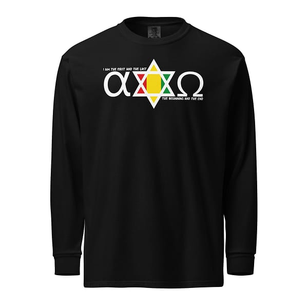unisex-garment-dyed-heavyweight-long-sleeve-shirt-black-front-67eba5dfc4175.jpg ALPHA & OMEGA long-sleeve (α)