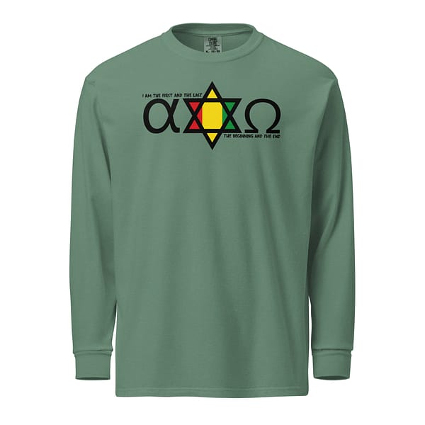 unisex-garment-dyed-heavyweight-long-sleeve-shirt-light-green-front-67eba62db32ef.jpg ALPHA & OMEGA long-sleeve (β)