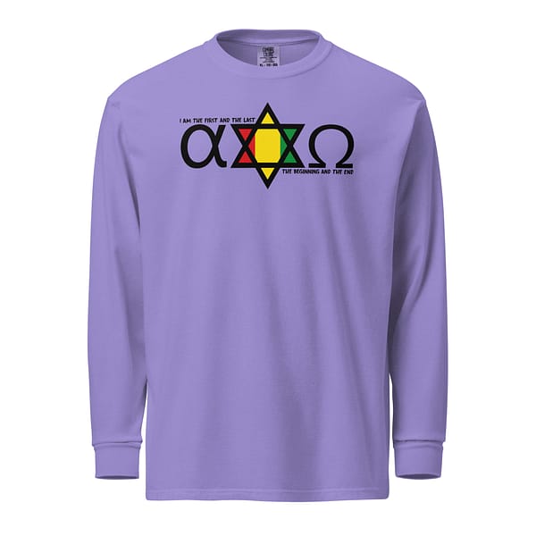 unisex-garment-dyed-heavyweight-long-sleeve-shirt-violet-front-67eba62db3f1f.jpg ALPHA & OMEGA long-sleeve (β)