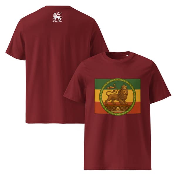 unisex-organic-cotton-t-shirt-burgundy-front-and-back-681b120ac7e1f.jpg CONQUERING LION classic tee (β)