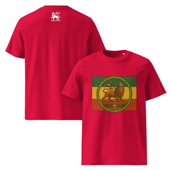 unisex-organic-cotton-t-shirt-red-front-and-back-681b120ace960.jpg CONQUERING LION classic tee (β)